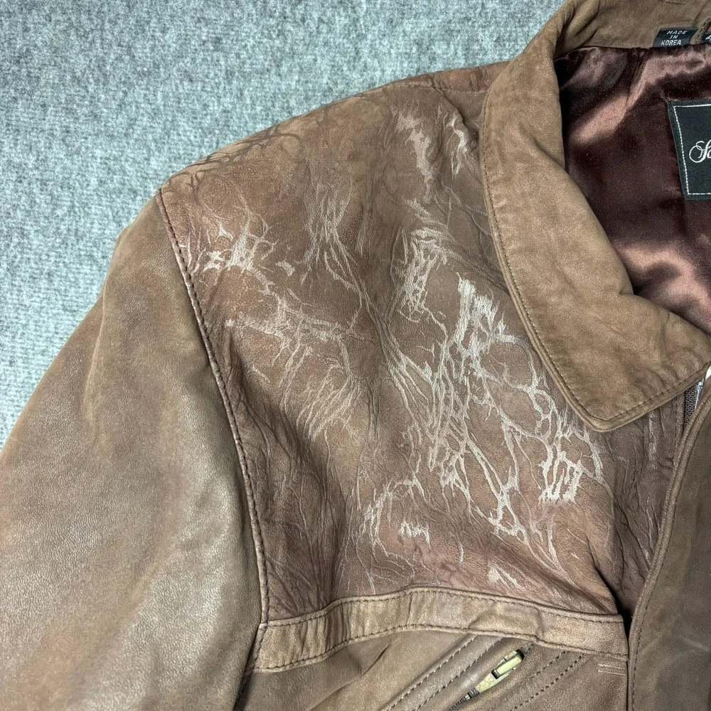 Saks Fifth Avenue Mens Brown Leather Field Jacket Coat Textured Yoke Size 42 - Picture 2 of 9